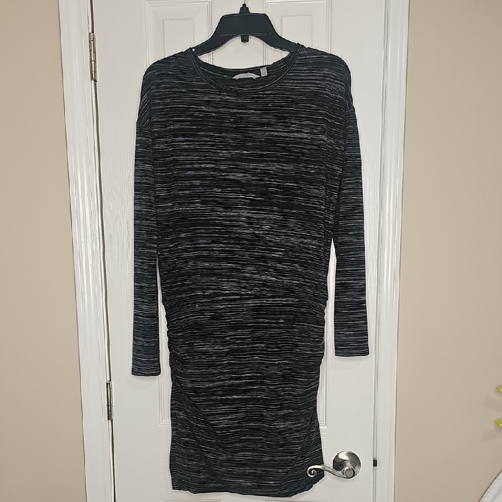 Athleta Avenues Long sleeve Dress With Side Ruching And Black & White Lined Mar,